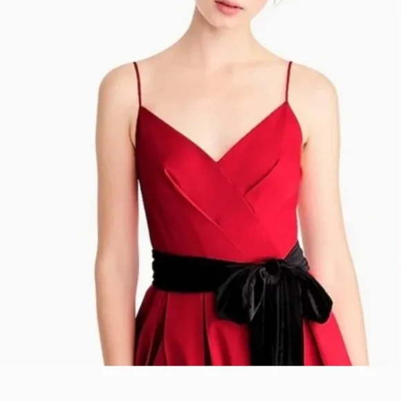 🎉HP🎉 J. Crew A-Line Holiday Red Spaghetti Strap Dress With Velvet Sash - 4 - Picture 6 of 15